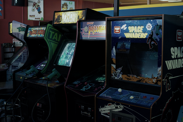 Arcade cabinets in an arcade room