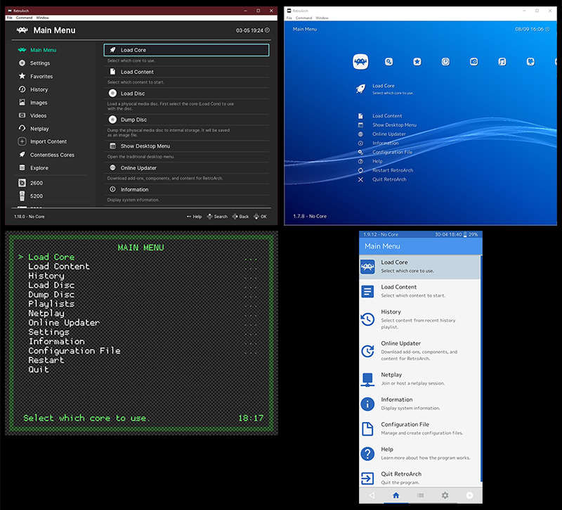 Clockwise from top left: Ozone, XMS, GLUI, RGUI.